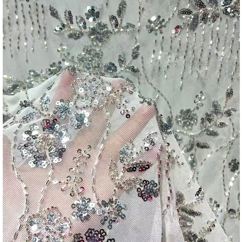 

Многоцветная ткань с вышивкой бисером и цветочным узором для самостоятельного пошива вечерних платьев, свадебных нарядов из сетки с пайетками, цветочная ткань