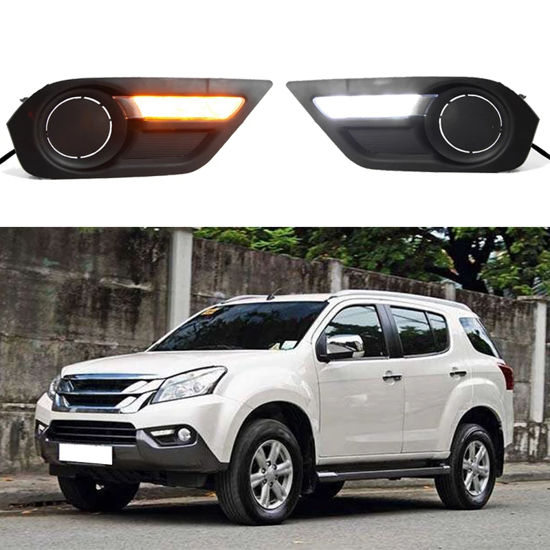 

LED DRL Car Daytime Running Light Front Bumper Driving Fog Lamp with Turn Signal Assembly For Isuzu MU-X 2013 2014 2015 2016