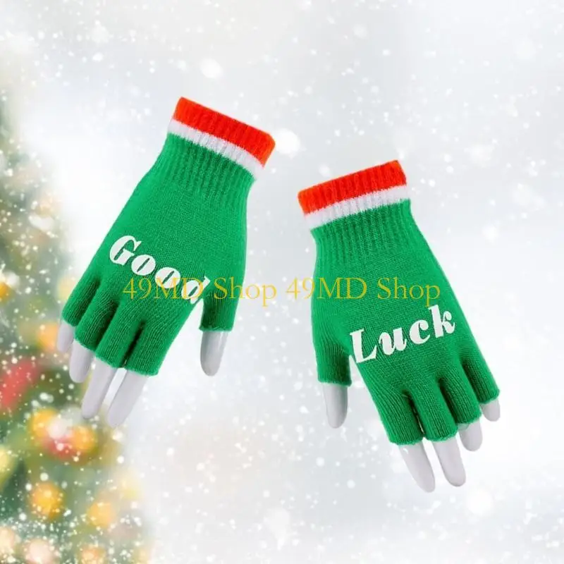 49MD Trendy Mitten Thermal Gloves Warm for Girl Women Thicken Gloves Half Finger