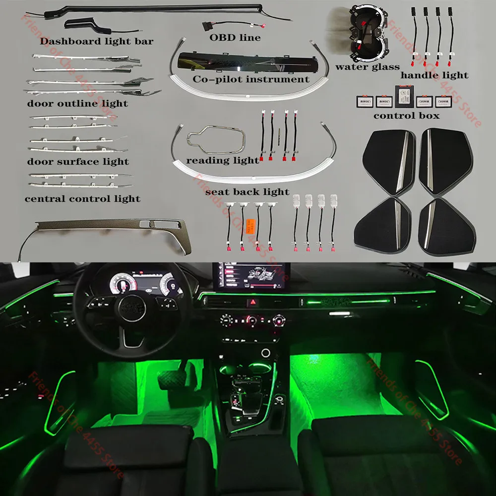 For Audi A4 S4 A5 S5 B9 2017-2022 Center Console Dashboard LED Ambient Light Illuminated Horn Cover New Atmosphere Light