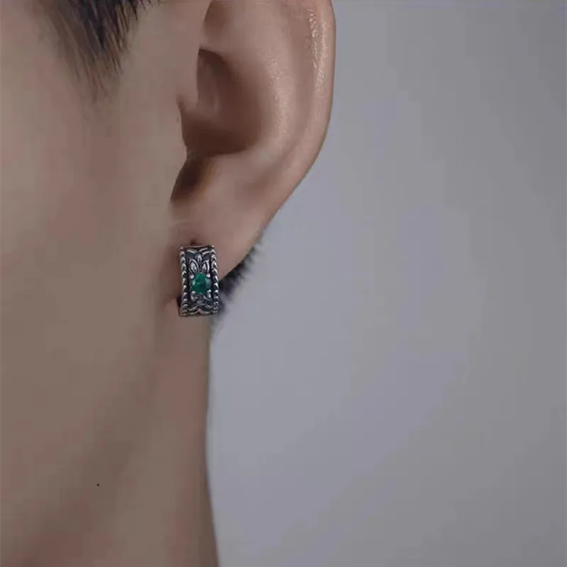 Silver-Plated Fashionable Leaf Green Zircon Hoop Earrings Hypoallergenic Earrings for Men and Women Trendy Jewelry