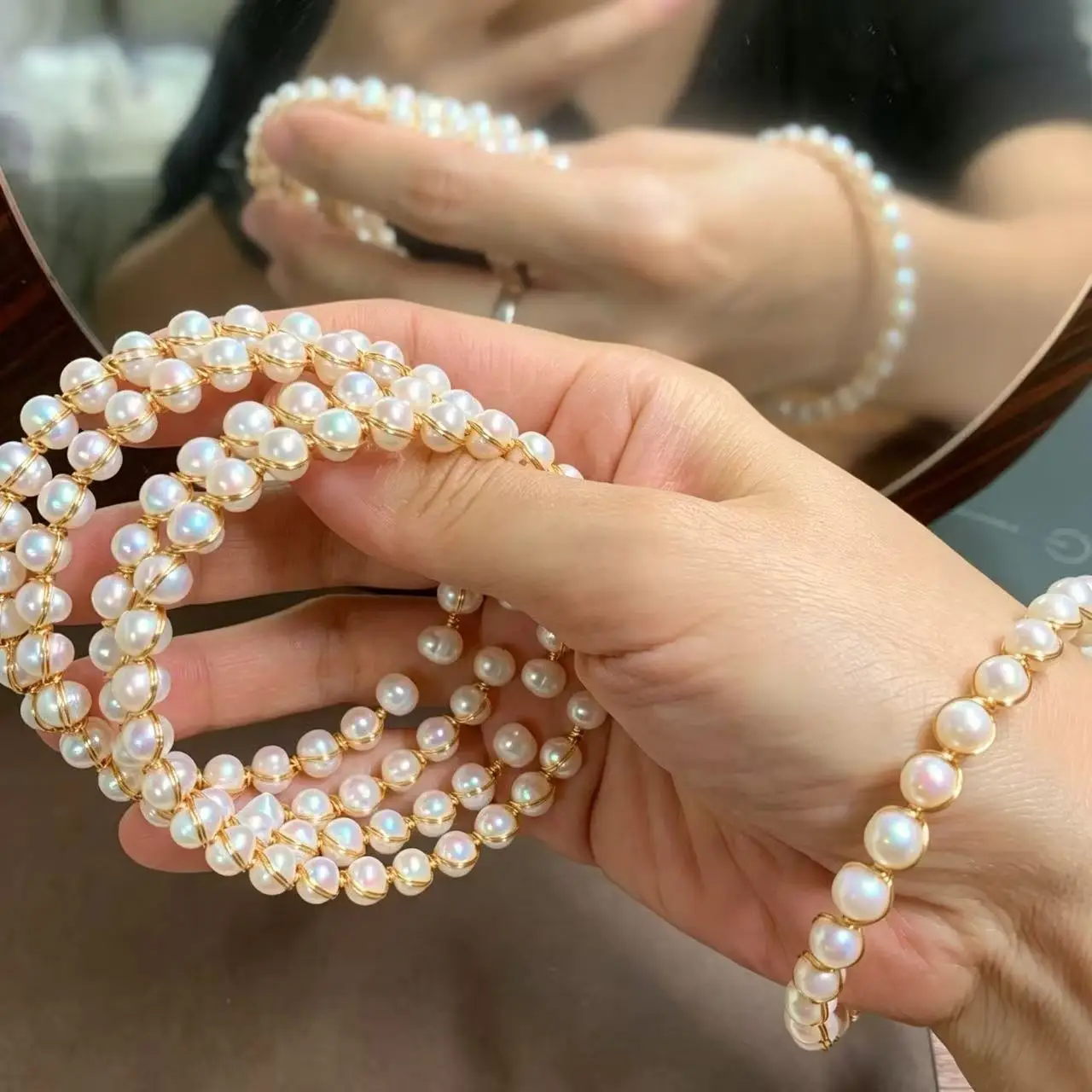 High-Quality Strong Luster Natural Freshwater Pearl Bangle Bracelet, Genuine Pearl Wrist Jewelry Hand Chain for Women