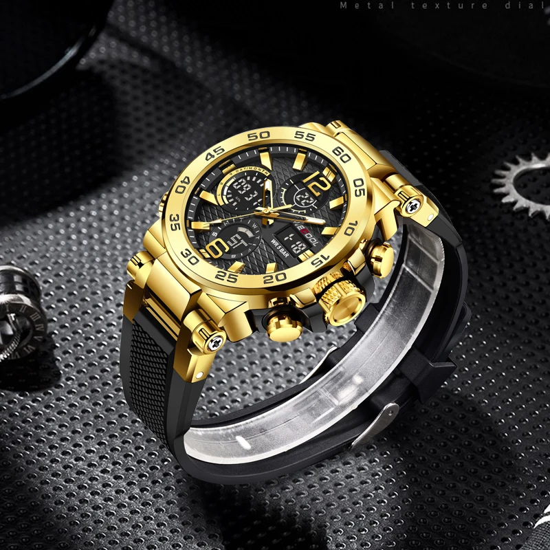 WECOOL Brand Dual Display Digital W-822 50M Waterproof Alarm Clock Luminous Watch For Man