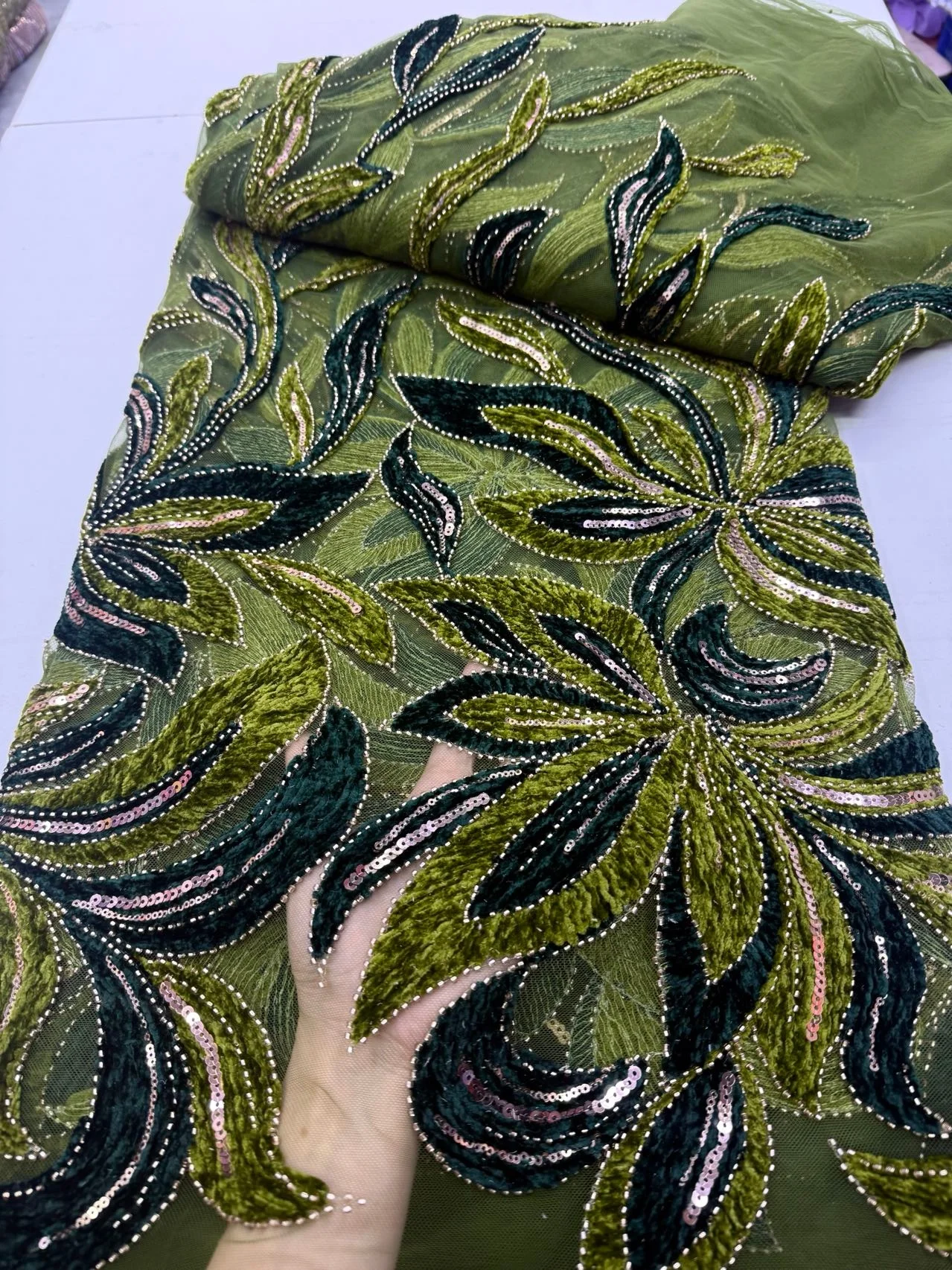 

African & French Lace Fabric Per Meter,5Yard Pink Mesh Tulle Fabrics With Sequin & Beaded, Suitable For Wedding Dresses Design