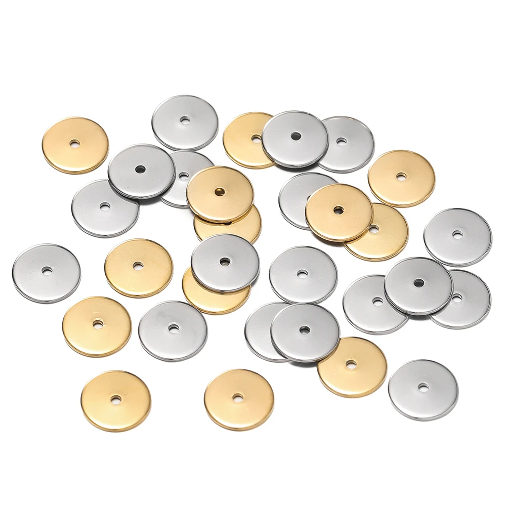 50pcs/lot 4 5 6 8 10mm Stainless Steel Flat Disc Round Spacers Beads Gold Steel Metal Bead Cap For DIY Jewelry Making Supplies ﻿