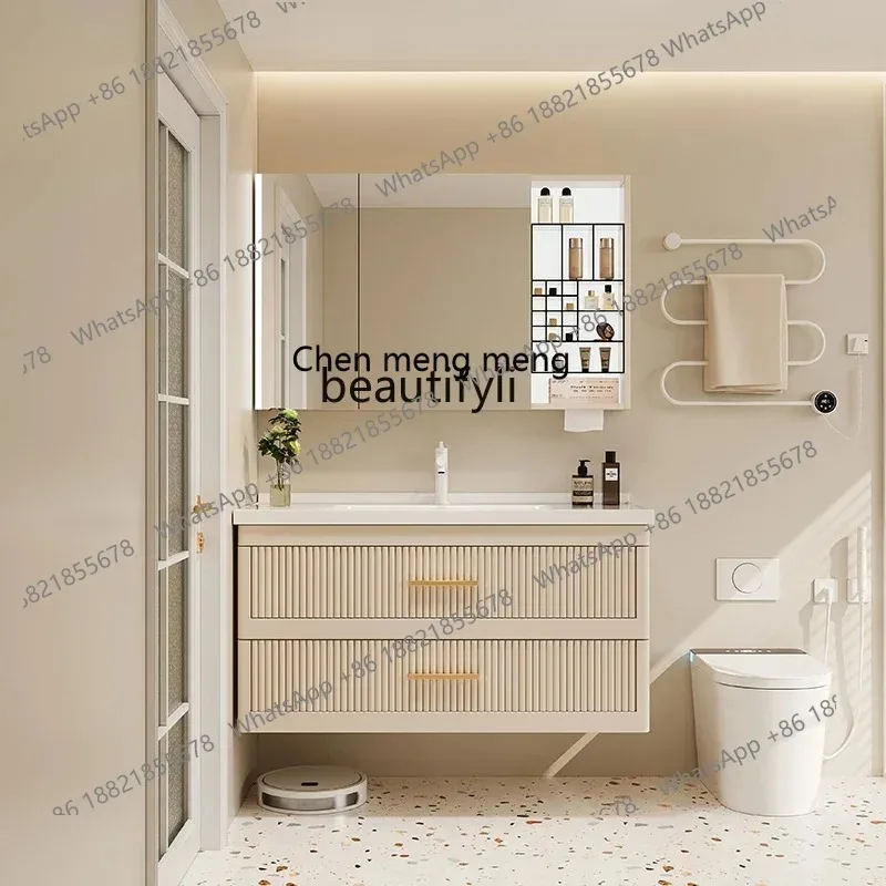 

s8350 Bathroom Cabinet Combination Ceramic Integrated Basin Solid Wood Washbasin Cabinet Intelligent Washbasin Washbasin Cabinet