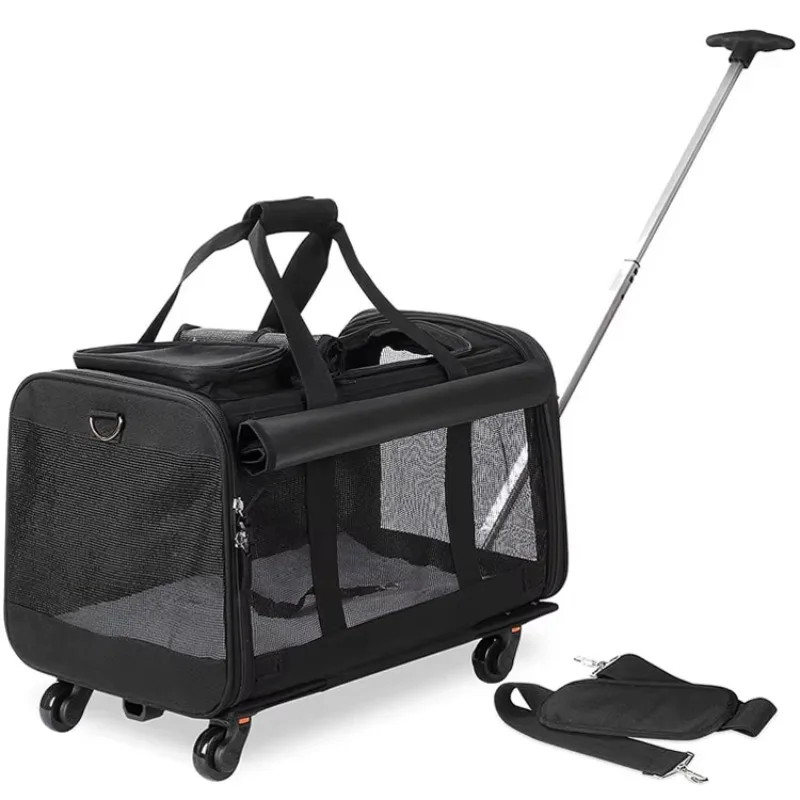 

Airline Approved Mesh Breathable Travel Pet Stroller Stroller Dog Cat Backpack Pet Basket with Wheels