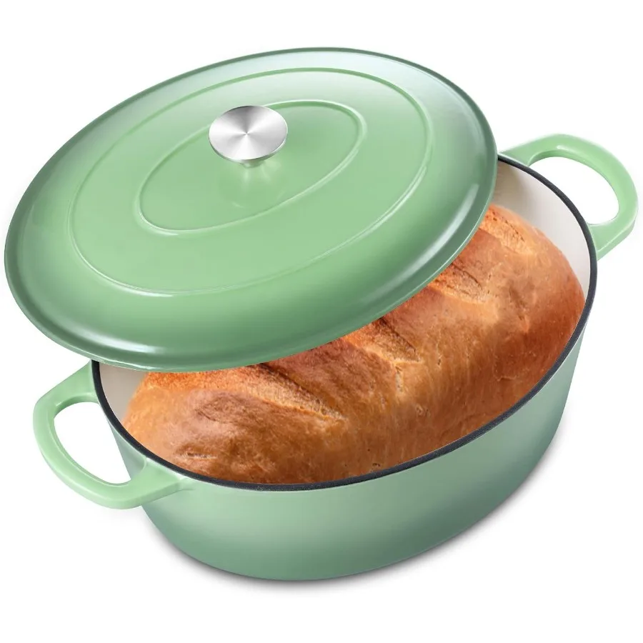 

7 Quart Oval Dutch Oven with Lid for Sourdough Bread Baking Heavy Duty Enameled Cast Iron Cookware Ideal for Braising Stews Roa