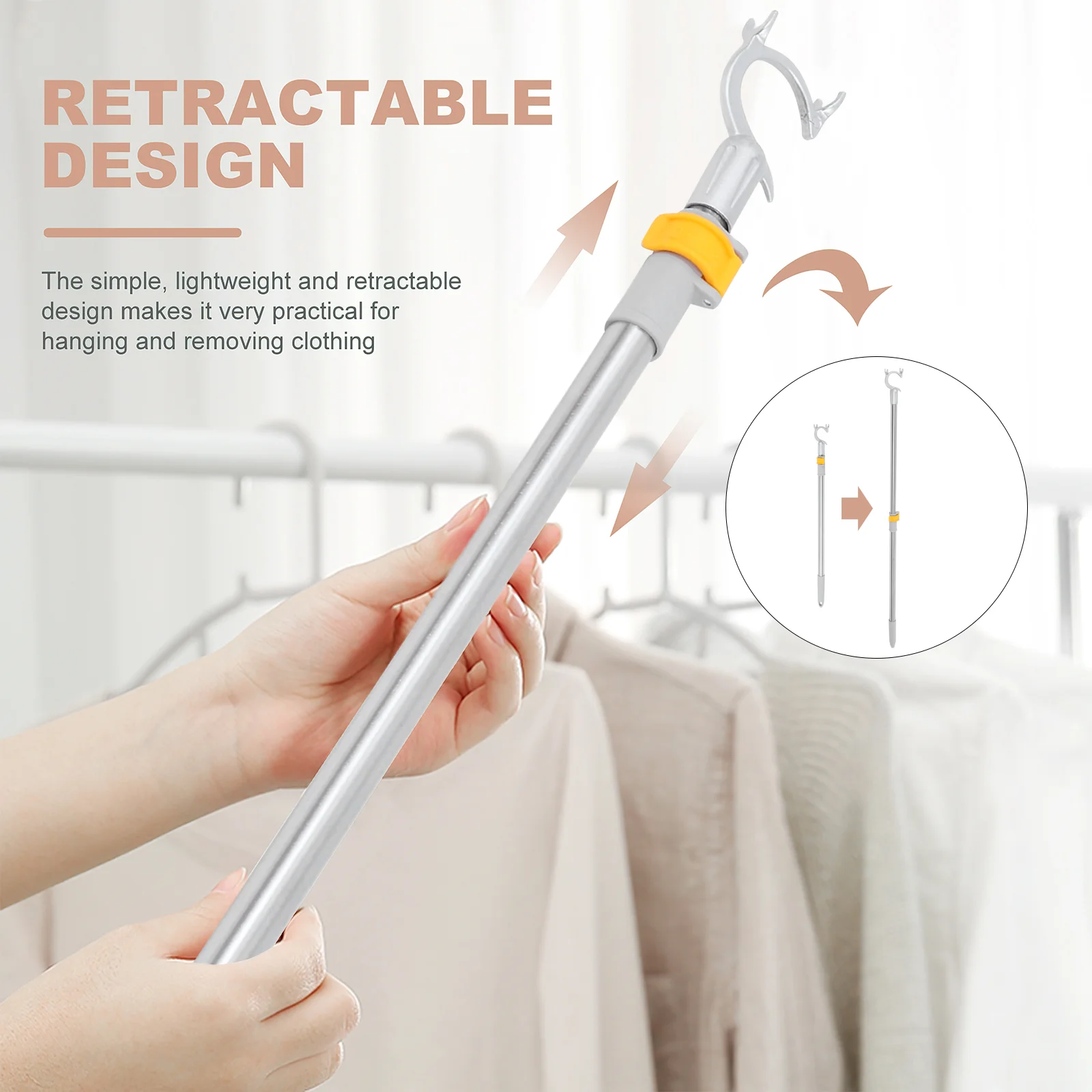 Clothes Racks Hanger Support Rod Heavy Duty Telescoping Pole Telescopic Extended Closet Reaching Light Grey Drying Supply