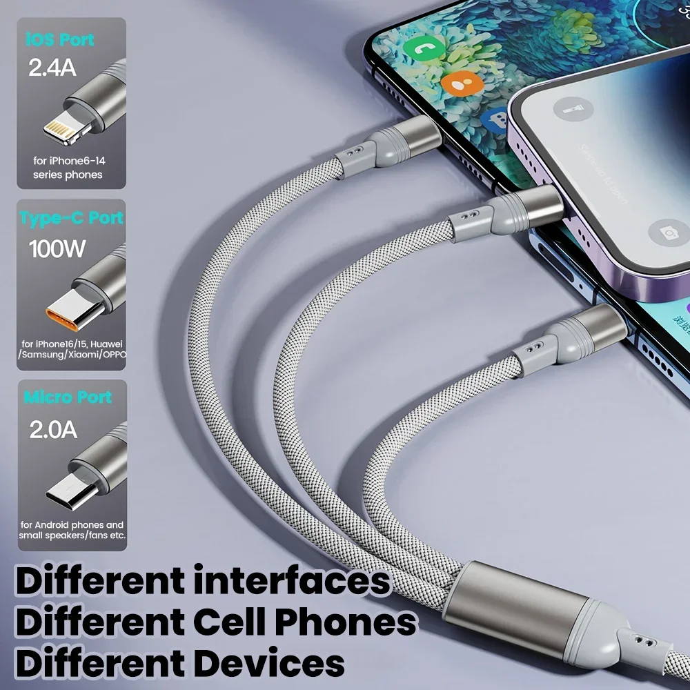 100 5-in-1 fast charging data cable type C/Lightning/Micro universal for Apple/Samsung/Xiaomi/Huawei