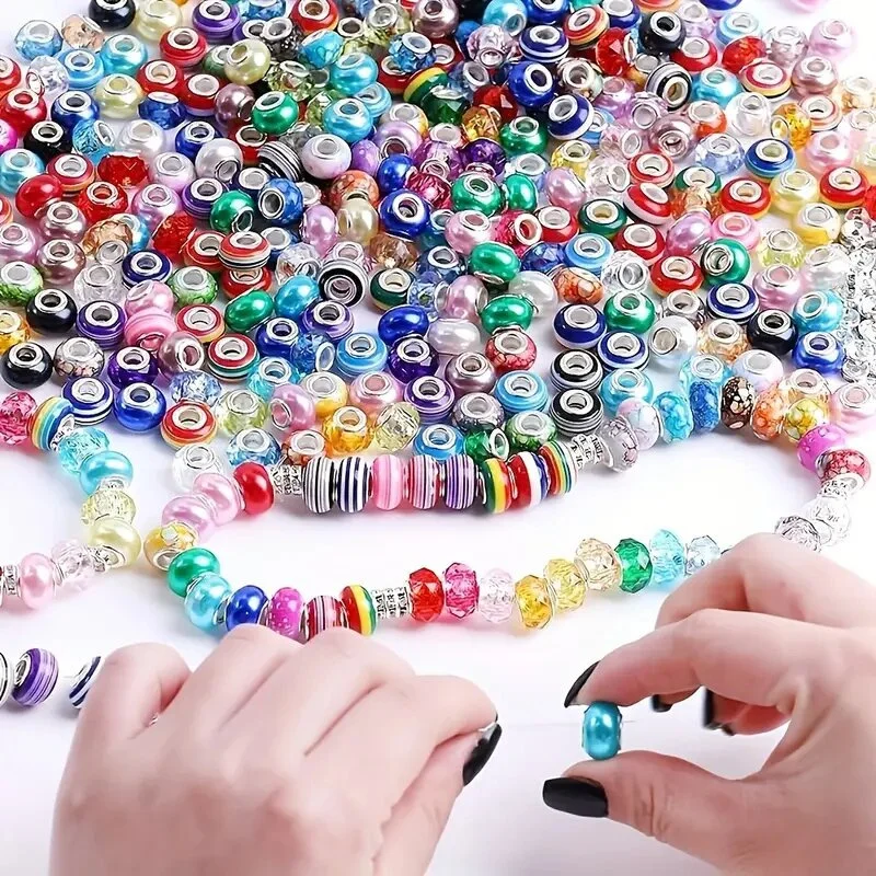10Pcs/Lot New Color Gold Glitter Big Hole Beads Murano Spacer Beads Charms Fit Bracelet Necklace for Jewelry Making Girl