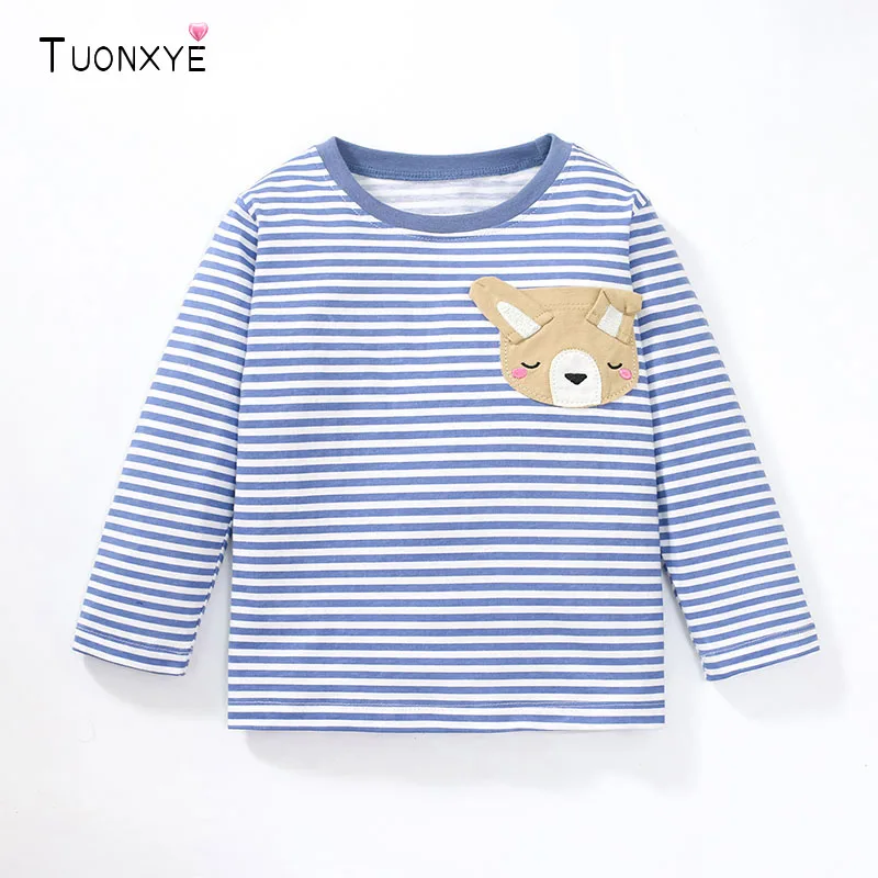 TUONXY Autumn Girls Long Sleeve T-shirt Stripes Cute Cartoon Rabbit Embroidery Cotton Soft Casual Baby Clothes