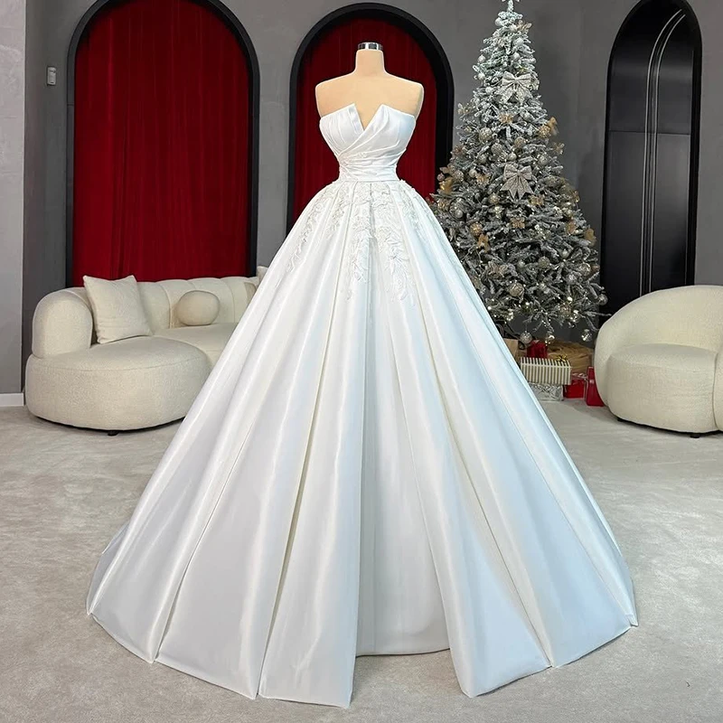 

Eightree Elegant Long Wedding Dresses A-Line Bridal Gowns Strapless Appliques Gowns Glamorous Robes Vestidos De Novia Customized