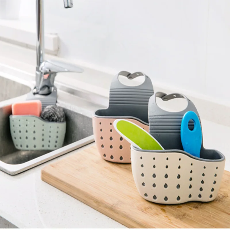 Sink Hanging Basket Adjustable Sponge Holder Drain Rack for Kitchen Faucet Dishwashing No Drill Storage Bag Drying Organizer