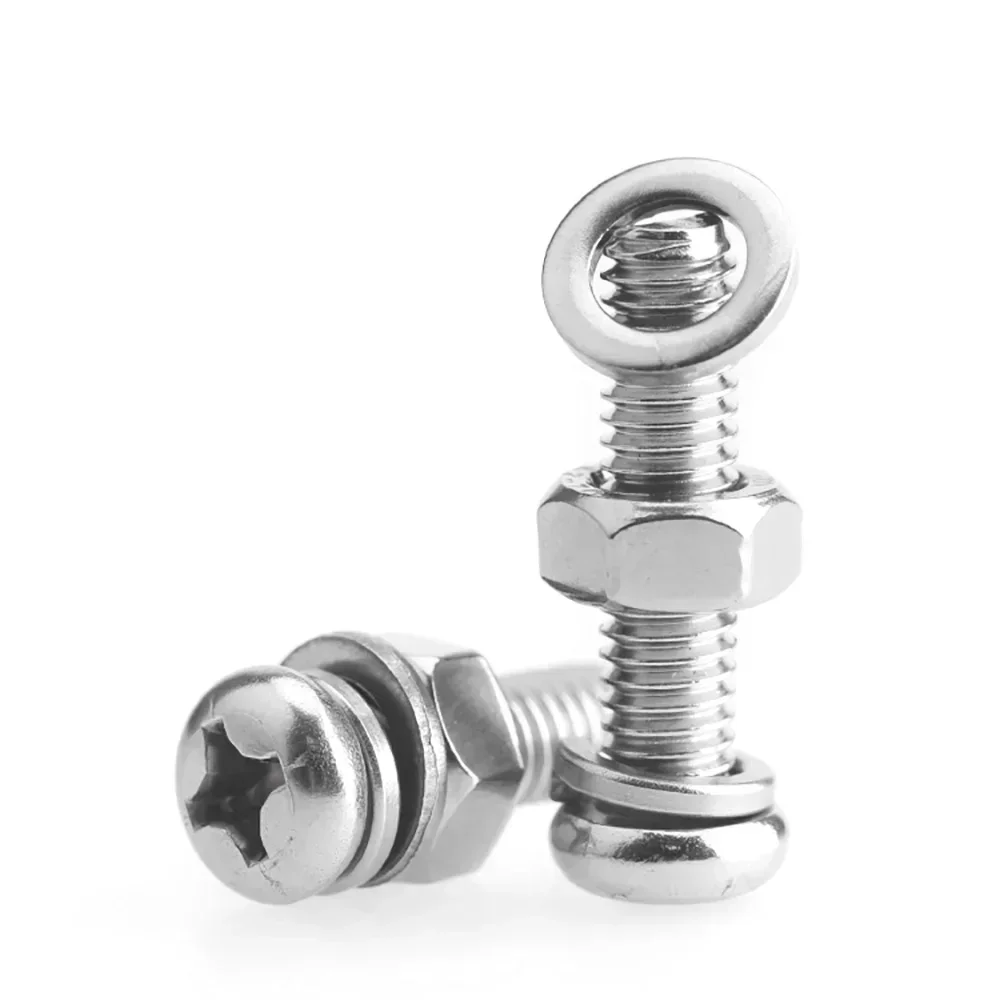 50pcs M3 M2.5  Phillips Screws Cross Recessed Pan Head Screws Spring Pad Gasket Set Combination 304 Stainless Steel 6-30mm