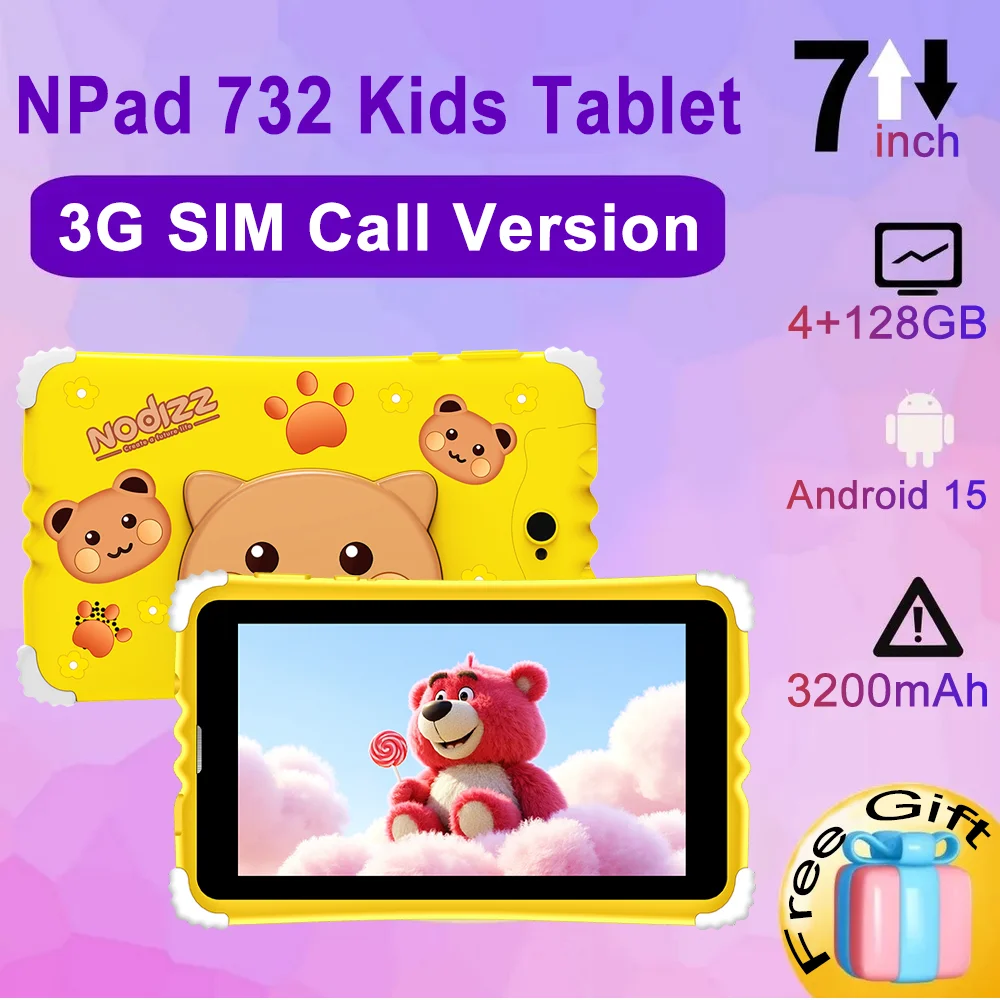 

Детский 7-дюймовый детский планшет с героями мультфильмов, Android 15, 4 ГБ ОЗУ, 128 ГБ ПЗУ, 3200 мАч, аккумулятор, двойная камера, обучающие детские планшеты, подарок, детское приложение