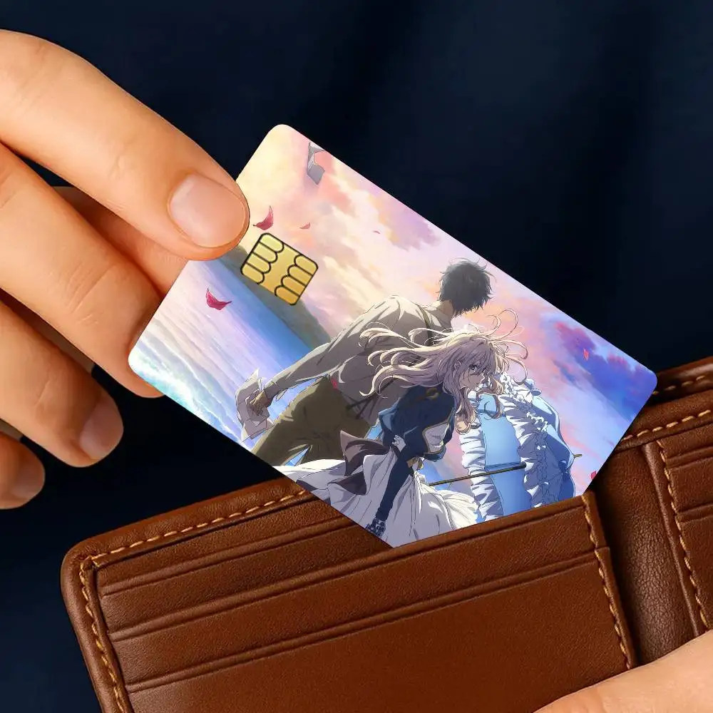 Anime Violet Evergarden Credit Card Stickers Skin for Bank Debit Decorative Protection 4PCS Anti-scratch Waterproof