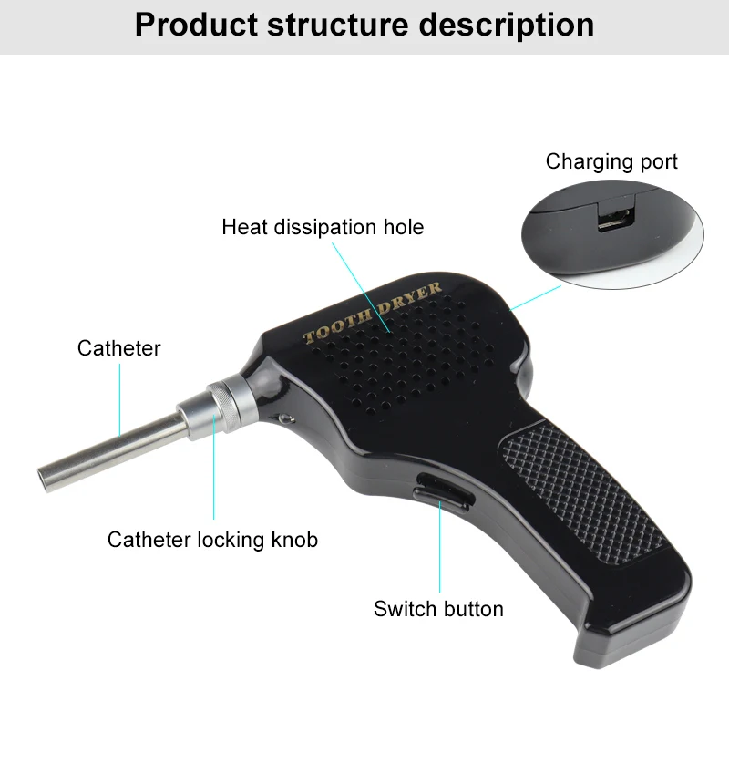 VVDental Zahntrockner für Zahnoberflächen, Dental-Labor Kaltluft-Zahntrockner mit LED-Licht und autoklavierbaren Düsen – Detail 3