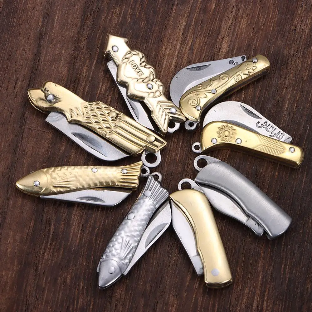 Mini Folding Knife Keychain Multifunctional Stainless Steel Paring Knife Portable Express Unboxing Knife Self Defense Tool