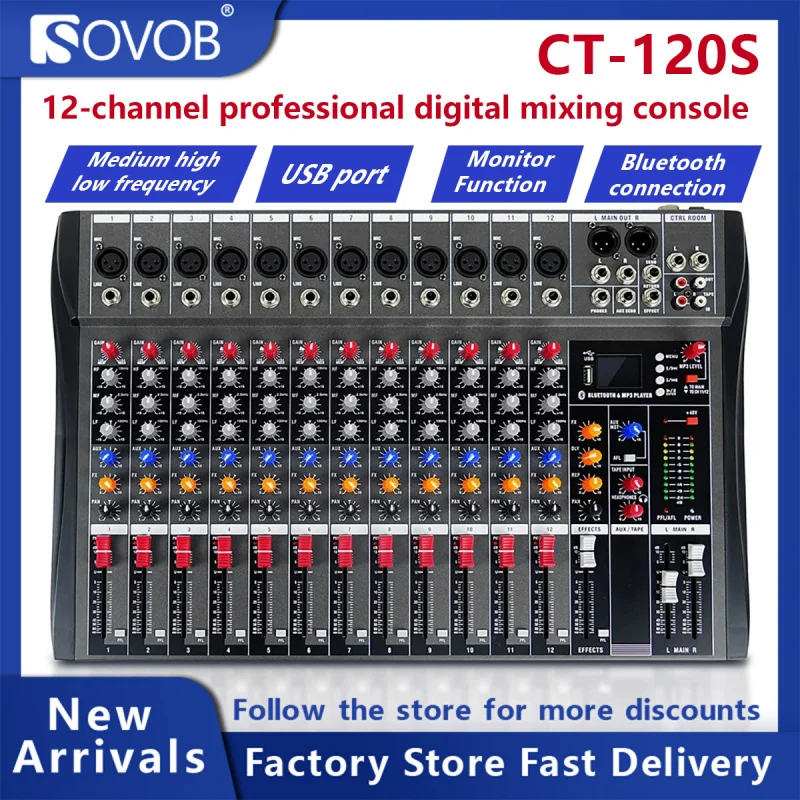 

CT120S Professional Mixing Console 12 Channel Recording Studio Audio Console USB MP3 Input 48V Phantom Power DJ Professi