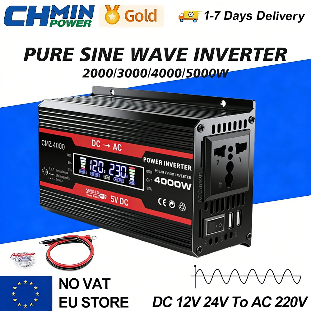 �y�Z�[�����z�ƒ�p���p�d���C���o�[�^�[ CMZ-4000 12V ���� 110V/220V 300W 4000W�s�[�N LCD�f�B�X�v���C ��Ë@��[�d�� 8�d�ی� �V�K���b�g���C�^�[