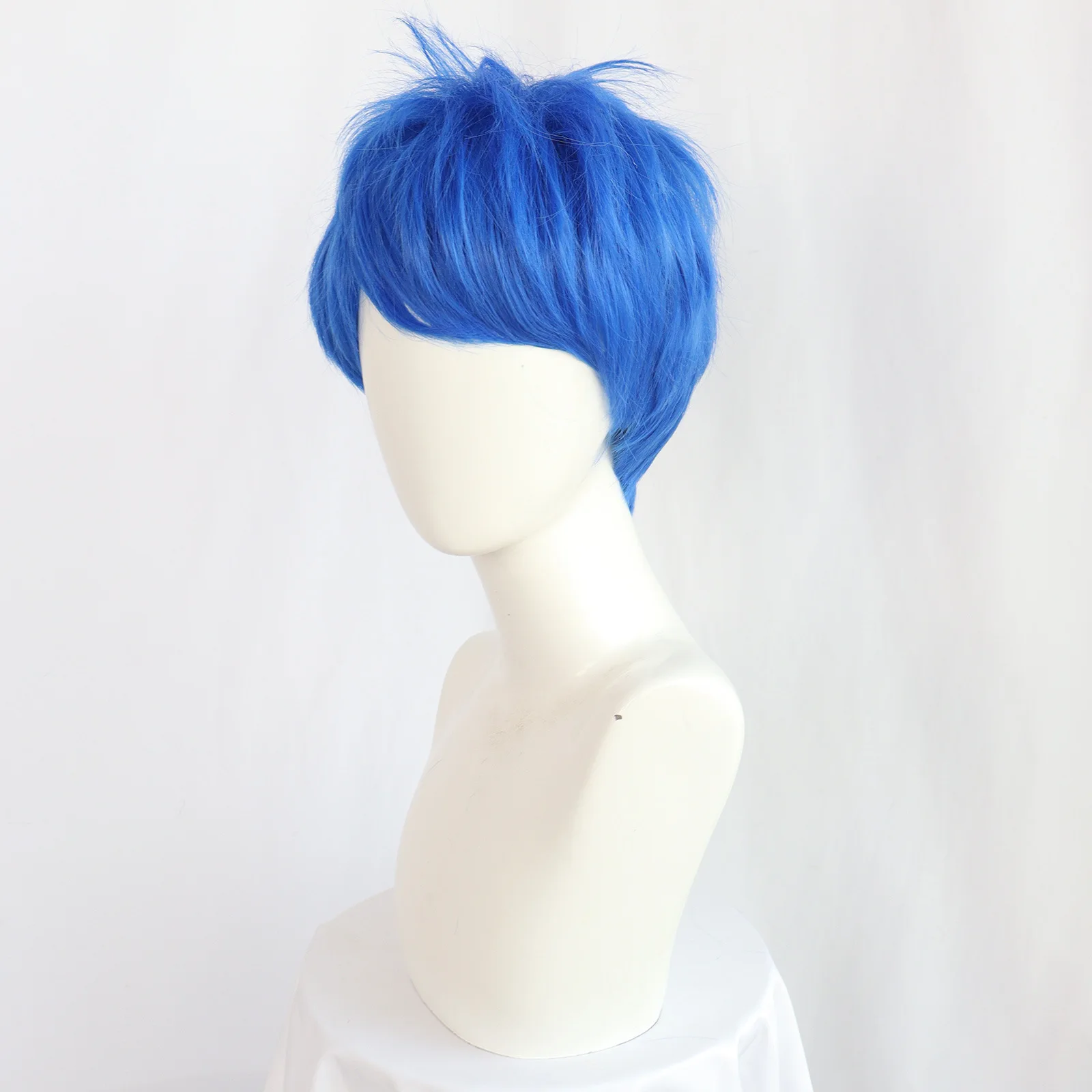 Peluca de película Inside Out Joy, pelo corto azul resistente al calor, pelucas de disfraz de Cosplay + gorro de peluca