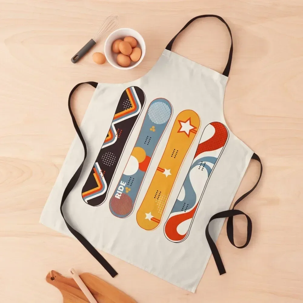 

Retro Colorful Snowboards Apron kitchen clothes Kitchen Apras For Women Kitchens Accessories Apron