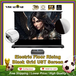 Electric Floor Rising ALR UST Projection Screen Black Grid 150 Max Tab Tension Ambient Light Rejecting for Laser Projector 3D 8K