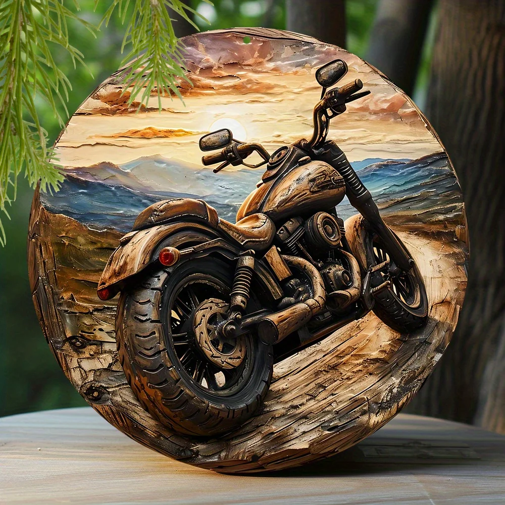 

Faux Wooden Carved Painted Circular Wreath Sign Entrance Decoration Thanksgiving Day Gifts Motorcycle Themed Decoration