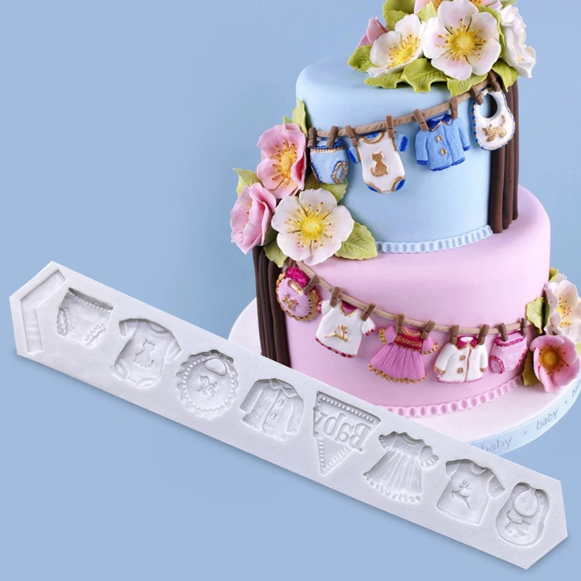 Moldes de silicona para manualidades de azúcar con formas de ropa de bebé, herramientas de decoración de pasteles con fondant, moldes de jabón de silicona