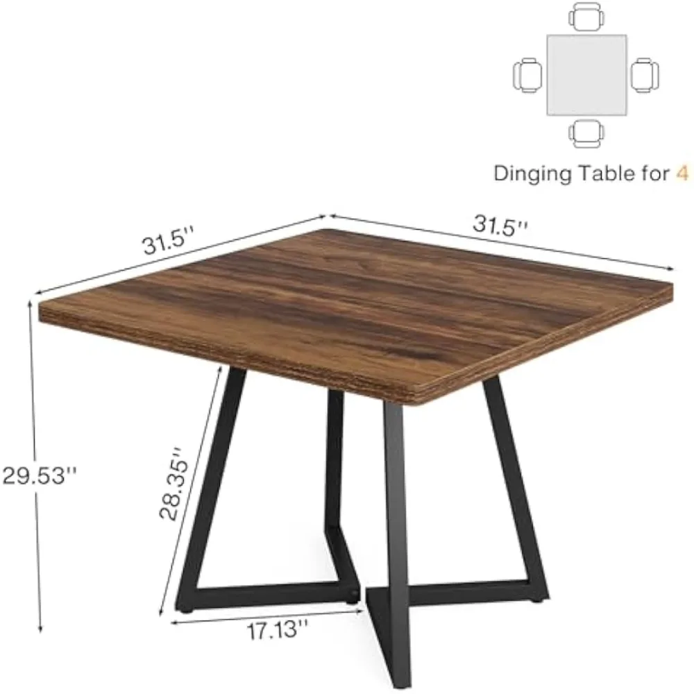 Tavolo da pranzo quadrato per 4, tavolo da pranzo industriale da 31,5