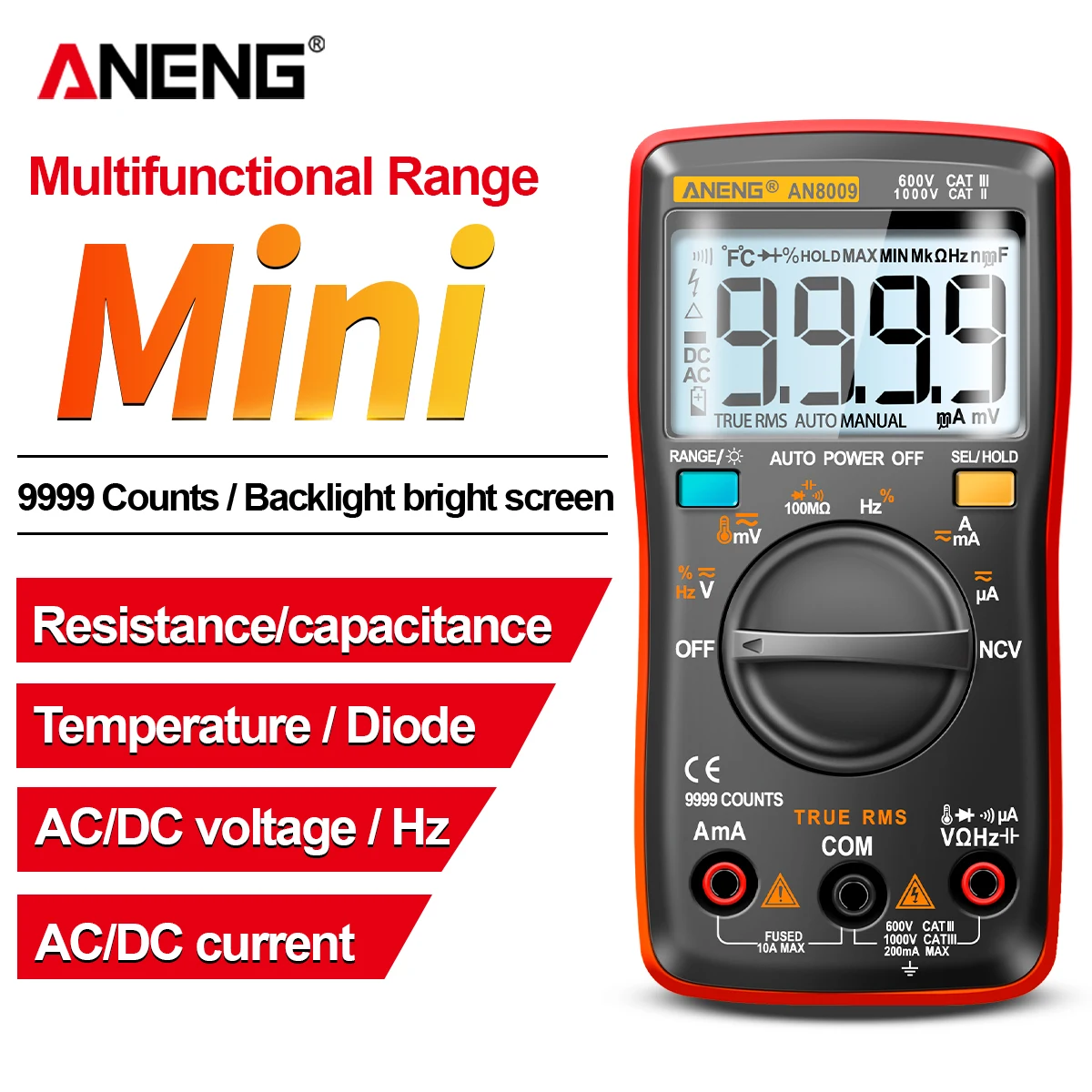 Mini Digital Multimeter ANENG AN8009 True RMS Transistor Tester Auto-Range Automotive Kondensator Tester Temp Diode Werkzeug