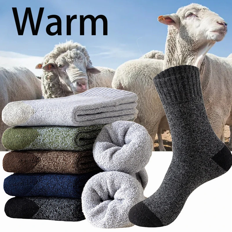 Man Winter Thick Warm Towel bottom Men Socks Wool Male Socks Slipper Socks Merino Wool Socks Against Cold Snow crew Socks 38-44