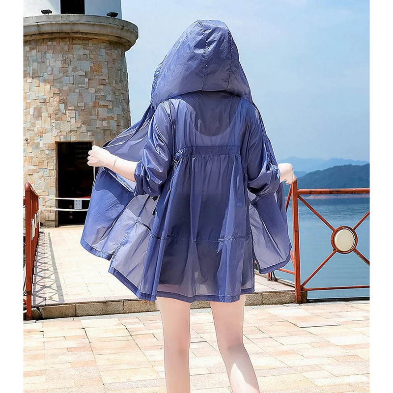 2023 New Summer Thin Coat women's Jacket Zipper Hooded Sun Protection Clothing Loose Breathable UV Protection Outerwear Tops