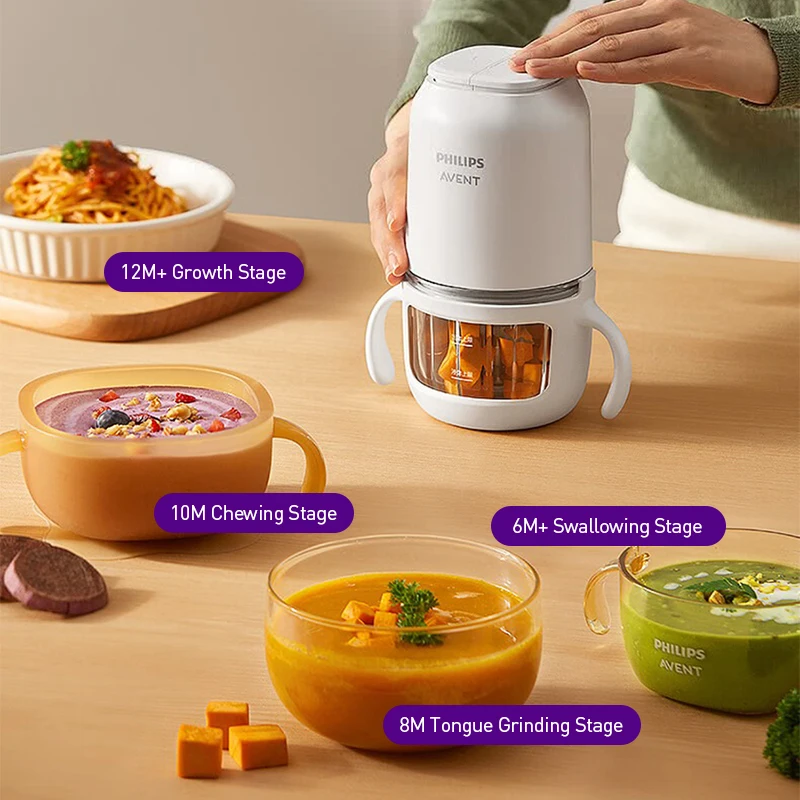 Philips Avent Baby Food Maker 150W 2 Glass Cups 2 Blades 25000RPM 316L 8-Blade Cutter Mini Food Processor view 4