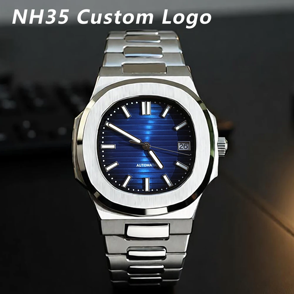 Reloj NH35 para hombre, esfera con logotipo personalizado, reloj mecánico de acero inoxidable para hombre, reloj resistente al agua compatible con reloj con movimiento NH35