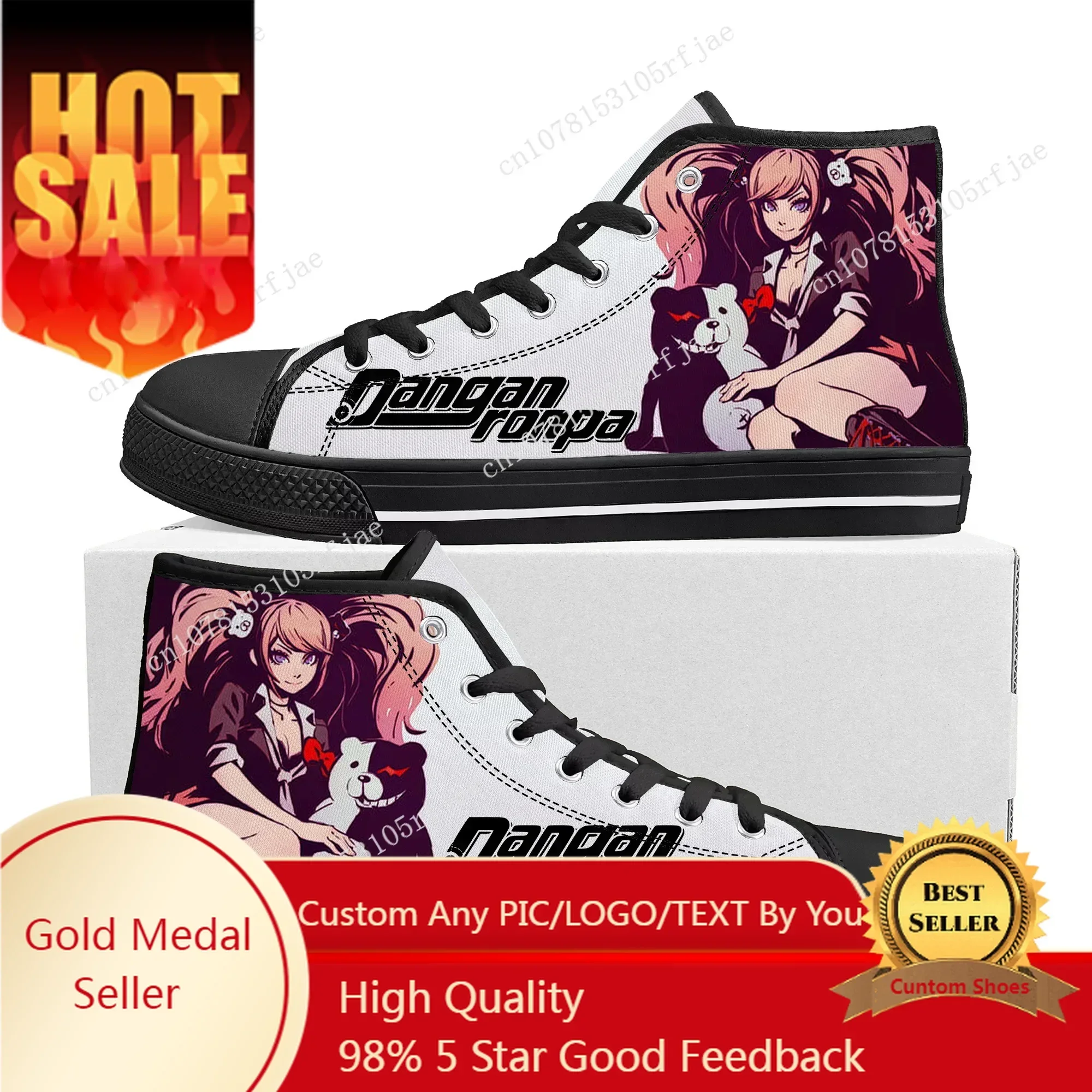Cartoon Game Danganronpa Junko Enoshima High Top Sneakers Mens Womens High Quality Canvas Sneaker Custom Built Couple Shoes