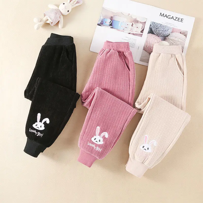 Girls Thickened Pants Fashionable Autumn and Winter Children Plush Winter Clothes One Piece Plush Long Pants Chenille Trendy