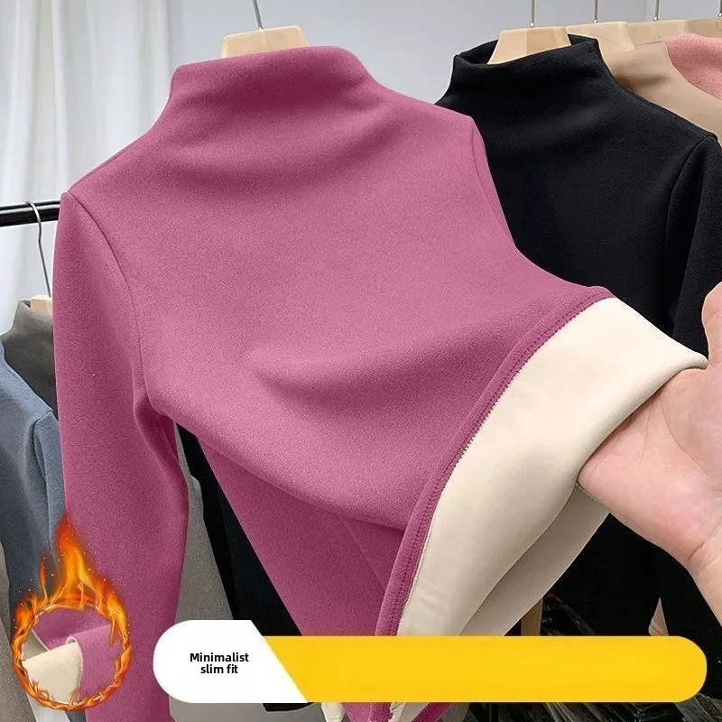 النساء ملابس اخلية حرارية الشتاء نصف الياقة العالية أسفل قميص الصلبة شبه عالية طوق كم طويل الأساسية تي شيرت التدفئة البلوفرات