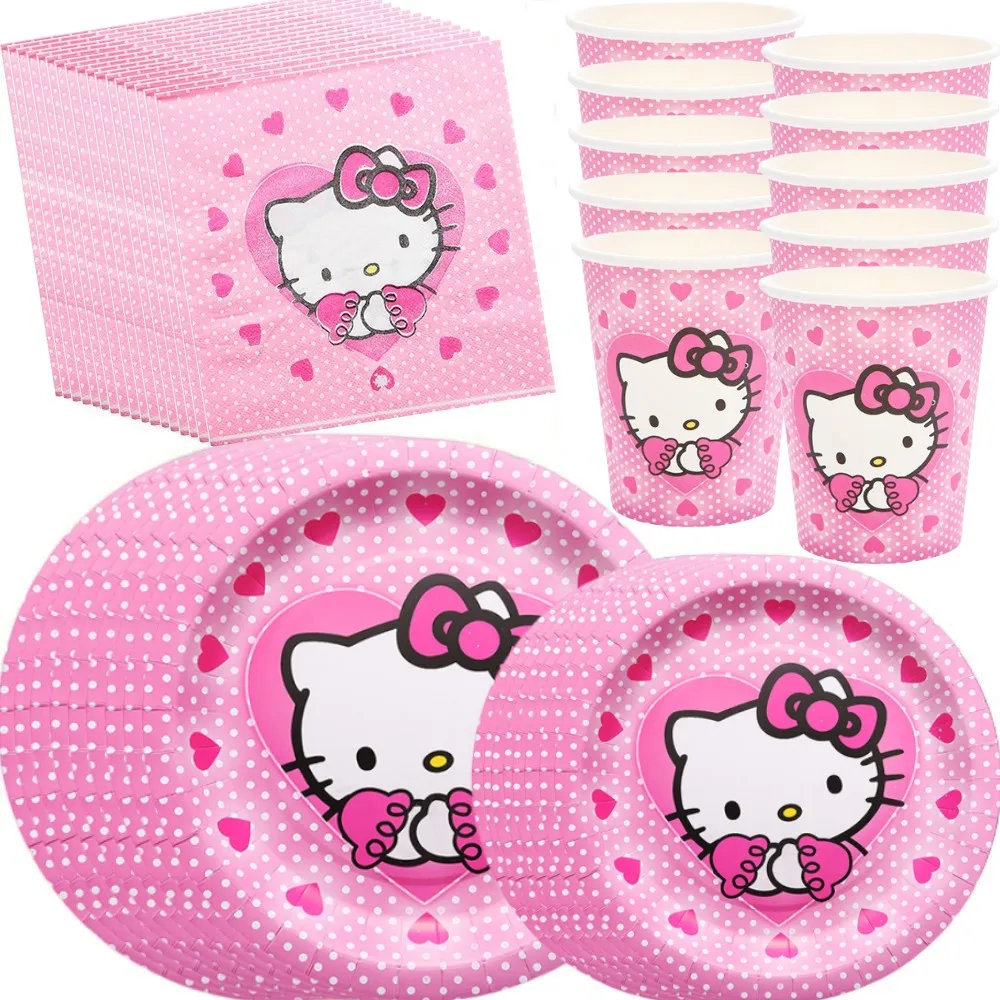 Hello Kitty Birthday Party Decoration Children\'s Theme Paper Cup Plate Napkin Balloon Baby Shower Kids Girls Party Gift Toys Set