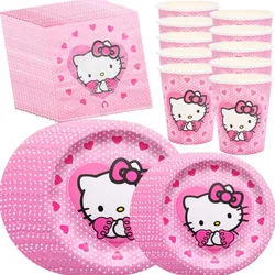 Decoración de fiesta de cumpleaños de Hello Kitty para niños, juego de juguetes de regalo para niños, taza de papel, plato, servilleta, globo, Baby Shower