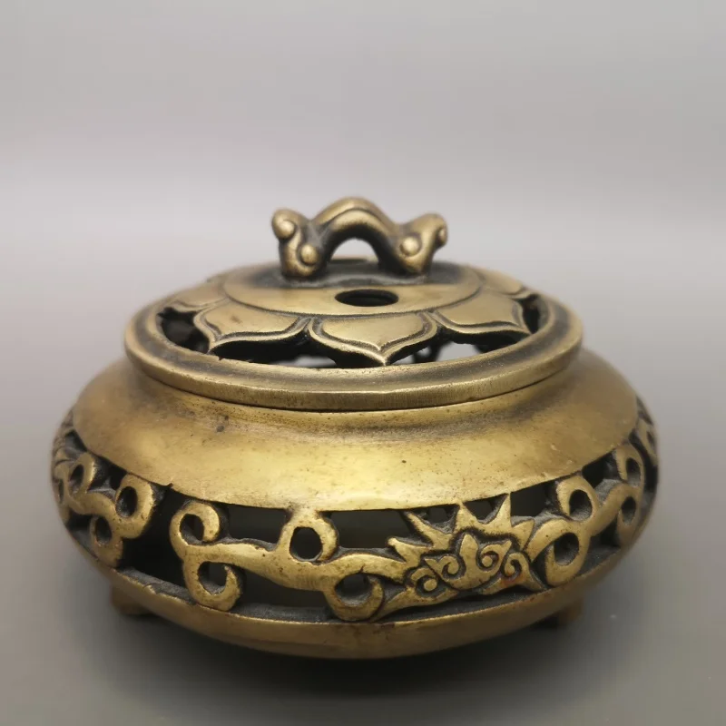 Guyunzhai Three-Legged Lotus Brass Household Sandalwood and Incense Burner Tea Ceremony Buddha Ant