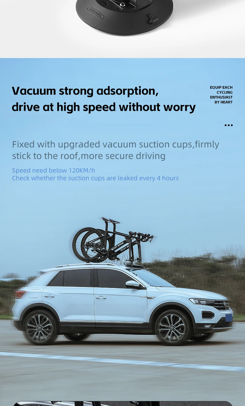 WEST BIKING Auto-Dachgepäckträger mit Saugnapf, Vakuum-Adsorptions-Fahrradhalter für SUV, Limousine, Kofferraummontage, Fahrradzubehör – Detail 6