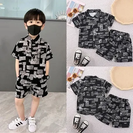 Boys' summer suit children's short sleeved shirt baby summer baby clothes T-shirt shorts 2-piece set fashion