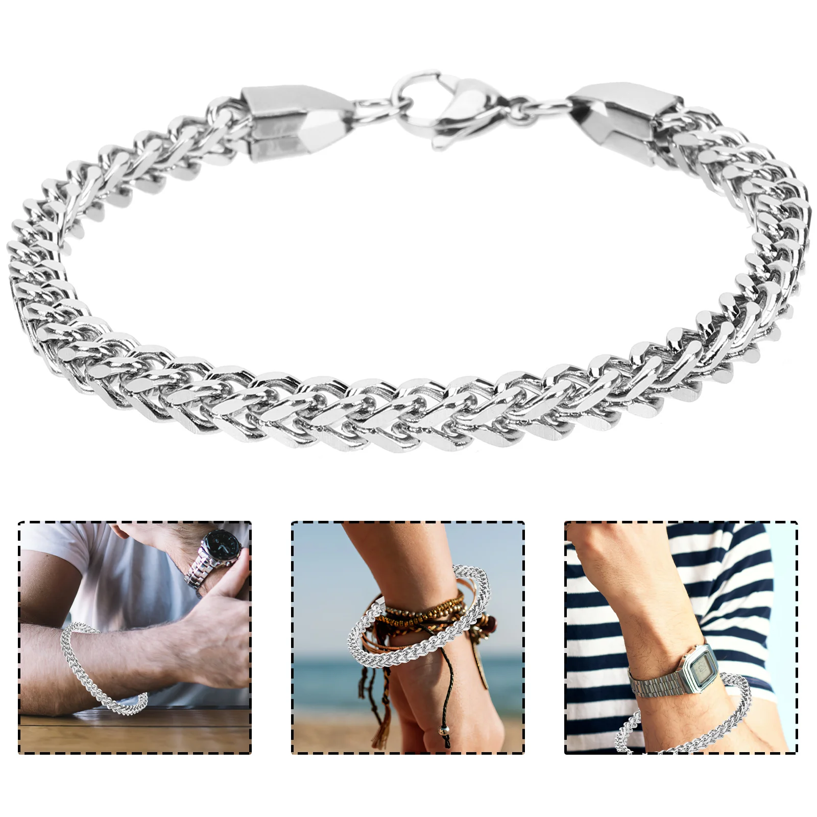 

Mens Wrist Chain Bracelet Stainless Steel Lightweight Durable Jewelry for Men Beach Party Birthday Gift Choice