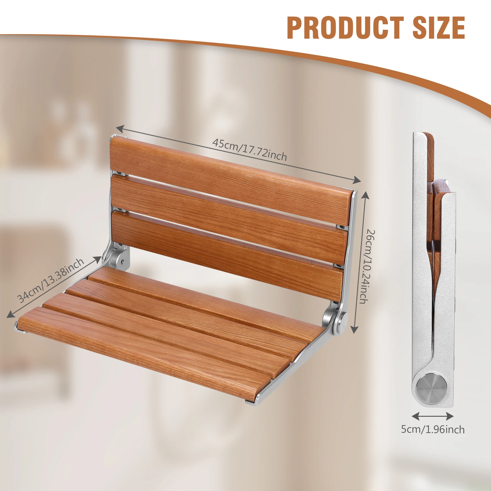 

17.7inch Wall-Mounted Folding Shower Seat with Back Bathroom Safety Shower Chair Anti-Slip for Elderly Disabled Pregnant
