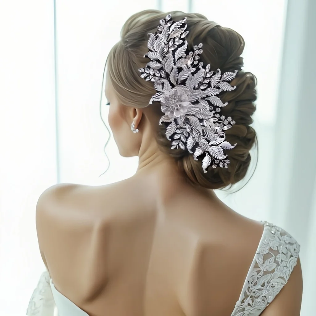 HP512 Alloy Leaves Wedding Comb Bridal Headdress Earring Bride Hair Accessories Woman Headwear Hair Ornaments Jewelry