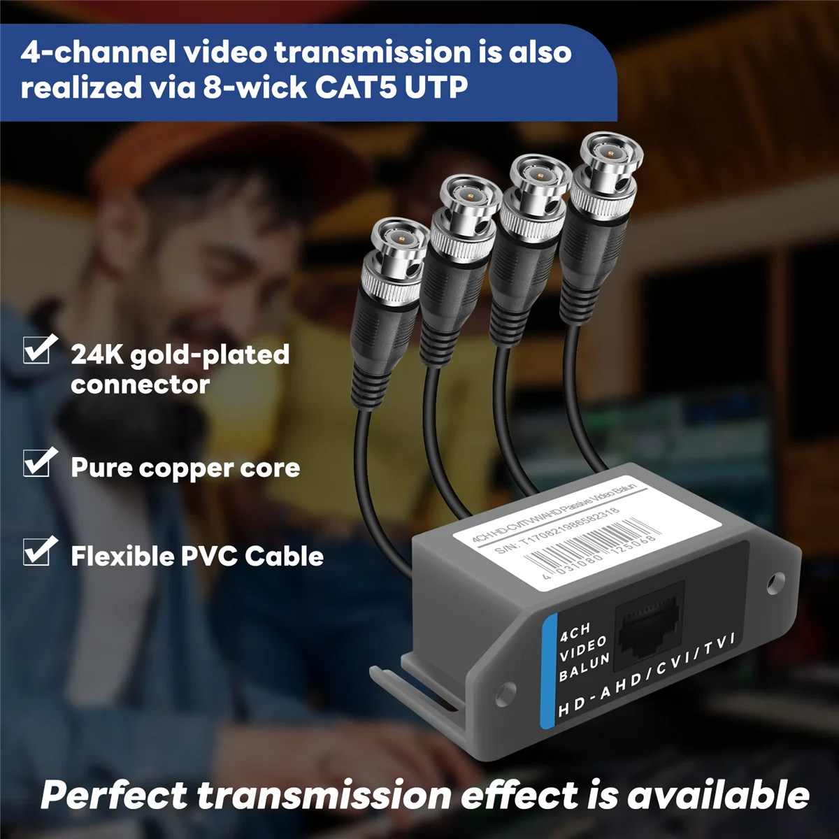 AAAE 4-Channel Video Balun BNC UTP CAT5 Transmitter for CCTV/ Surveillance Camera Trend