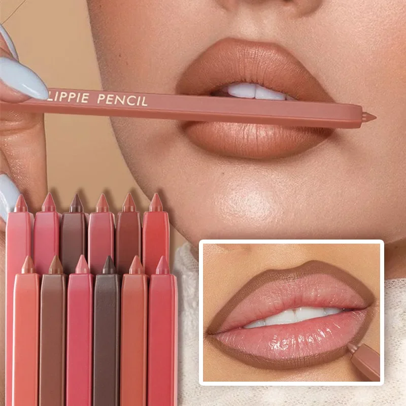 Lápiz labial de terciopelo mate, delineador de labios rojo Nude, 12 colores, contorno Natural, tinte de labios, contorno, larga duración, antiadherente, cosméticos