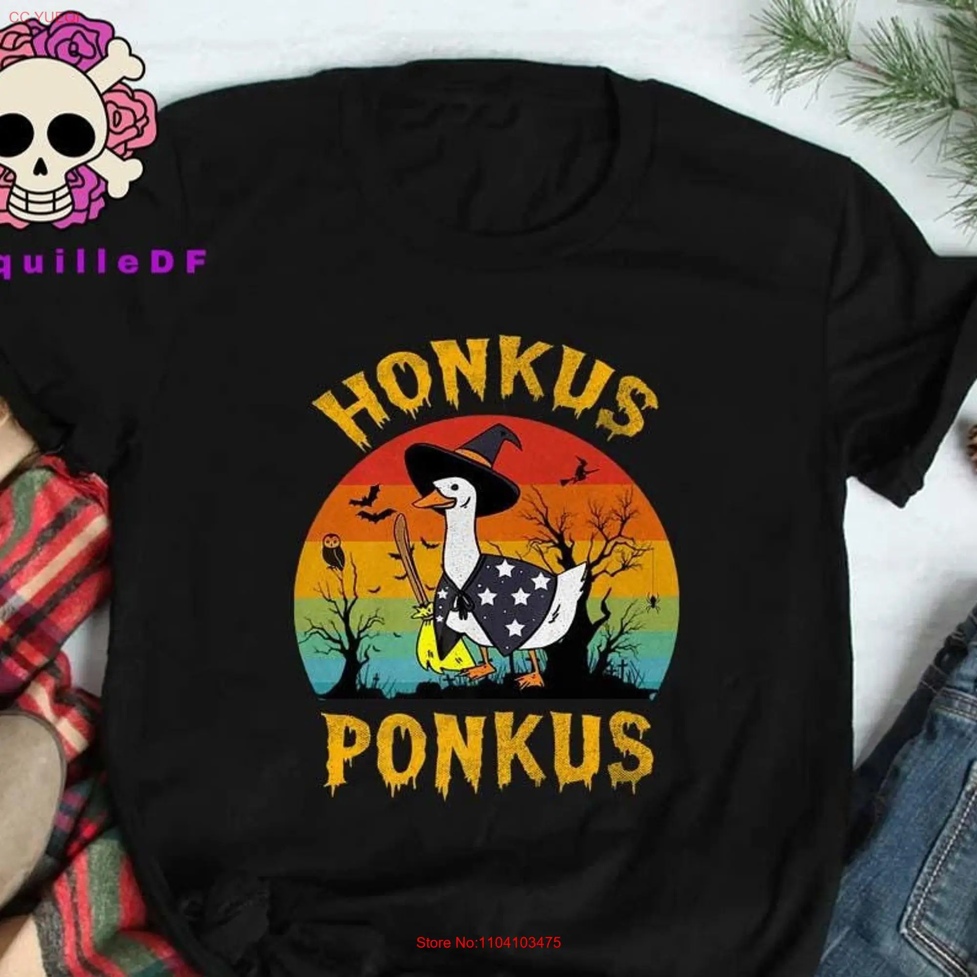 Funny Saying Halloween Witch Goose T Shirt Honkus Ponkus Vintage Retro Spooky Season s long or short sleeves